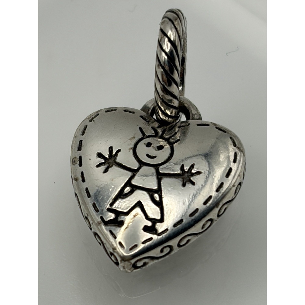 Brighton HAPPY BOY Silver Scrolled Heart Stick Figure Dangling Charm - Picture 3 of 5